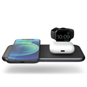 Zens Station de charge sans fil 4-en-1 - Serie Aluminium - Chargeur sans fil double + Apple Watch - Noir