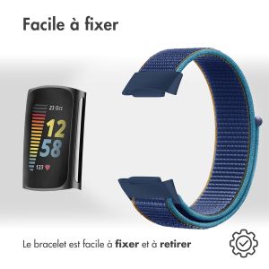 iMoshion Bracelet en nylon Fitbit Charge 5 / Charge 6 - Taille L - Bleu foncé