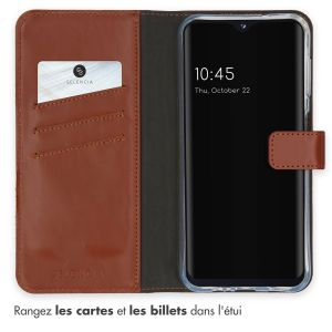 Selencia Étui de téléphone portefeuille en cuir véritable Samsung Galaxy A14 (5G) - Brun clair