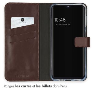 Selencia Étui de téléphone portefeuille en cuir véritable Samsung Galaxy A14 (5G) - Brun