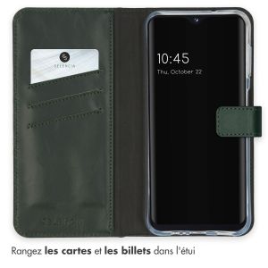 Selencia Étui de téléphone portefeuille en cuir véritable Samsung Galaxy A14 (5G) - Vert