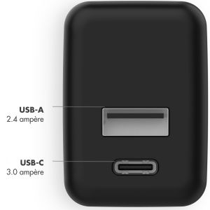 iMoshion Chargeur Mural avec câble USB-C vers USB-C - Chargeur - Textile tissé - 20 Watt - 1 mètre - Noir