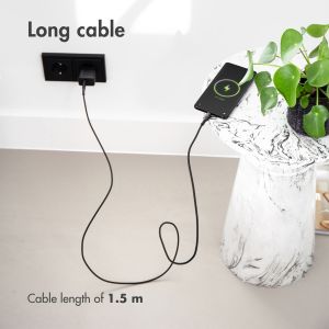 iMoshion Chargeur Mural avec câble USB-C vers USB-C - Chargeur - Textile tissé - 20 Watt - 1,5 mètres - Noir