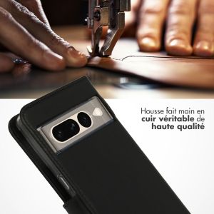 Selencia Étui de téléphone portefeuille en cuir véritable Google Pixel 7 Pro - Noir