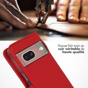 Selencia Étui de téléphone portefeuille en cuir véritable Google Pixel 7 - Rouge