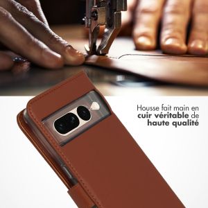 Selencia Étui de téléphone portefeuille en cuir véritable Google Pixel 7 Pro - Brun clair