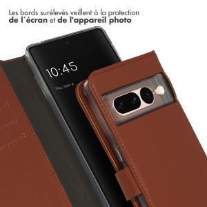 Selencia Étui de téléphone portefeuille en cuir véritable Google Pixel 7 Pro - Brun clair
