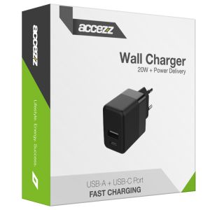 Accezz Wall Charger - Chargeur - Connexion USB-C et USB - Power Delivery - 20 Watt - Black