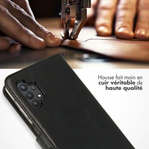 Selencia Étui de téléphone portefeuille en cuir véritable Galaxy A32 (5G) - Noir