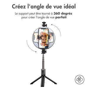 iMoshion Perche à selfie Bluetooth Pro 3 en 1 + trépied + Lumière de remplissage annulaire de 6 pouces - Téléphone à lampe annulaire - Perche à selfie Bluetooth - Lampe annulaire avec trépied - Réglable - Noir