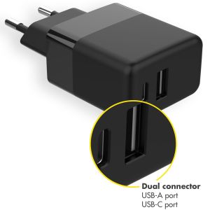 Accezz Chargeur Mural avec câble USB-C vers USB - Chargeur - 20 Watt - 1 mètre - Noir