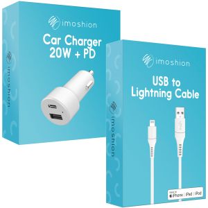 iMoshion Chargeur de voiture avec câble Lightning vers USB - Chargeur voiture - certifié MFi - Textile tissé - 20 Watt - 1,5 mètres - Blanc