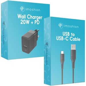 iMoshion Chargeur Mural avec câble USB-C vers USB - Chargeur - Textile tissé - 20 Watt - 1,5 mètres - Noir