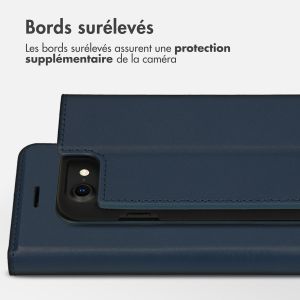 Accezz Étui de téléphone Slim Folio en cuir de qualité supérieure iPhone SE (2022 / 2020) / 8 / 7 / 6(s) - Bleu foncé