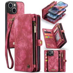 CaseMe Etui de téléphone de luxe en cuir deux iPhone 14 - Rouge