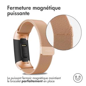 iMoshion Bracelet magnétique milanais Fitbit Charge 3 / 4 - Taille M - Rose Dorée
