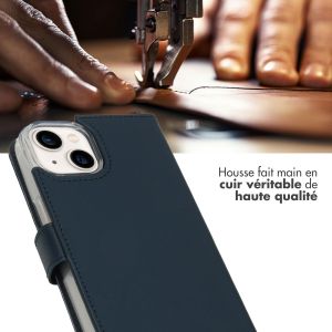 Selencia Étui de téléphone portefeuille en cuir véritable iPhone 14 - Bleu