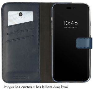 Selencia Étui de téléphone portefeuille en cuir véritable iPhone 14 Pro - Bleu