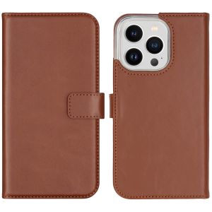 Selencia Étui de téléphone portefeuille en cuir véritable iPhone 14 Pro - Brun clair