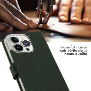 Selencia Étui de téléphone portefeuille en cuir véritable iPhone 14 Pro - Vert