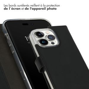 Selencia Étui de téléphone portefeuille en cuir véritable iPhone 14 Pro - Noir