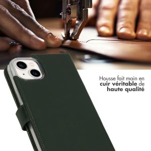 Selencia Étui de téléphone portefeuille en cuir véritable iPhone 14 Plus - Vert