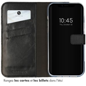Selencia Étui de téléphone portefeuille en cuir véritable iPhone 14 Plus - Noir