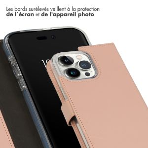 Selencia Étui de téléphone portefeuille en cuir véritable iPhone 14 Pro Max - Dusty Pink