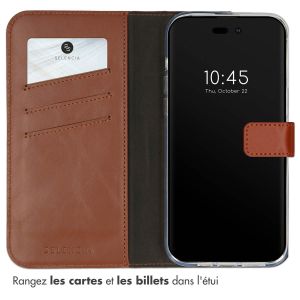 Selencia Étui de téléphone portefeuille en cuir véritable iPhone 14 Pro Max - Brun clair