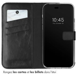 Selencia Étui de téléphone portefeuille en cuir véritable iPhone 14 Pro Max - Noir