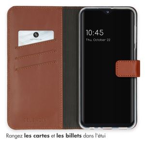 Selencia Étui de téléphone portefeuille en cuir véritable Samsung Galaxy A23 (5G) - Brun clair