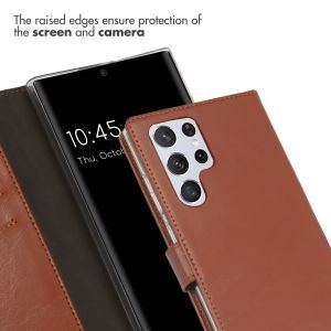 Selencia Étui de téléphone portefeuille en cuir véritable Samsung Galaxy S22 Ultra - Brun clair
