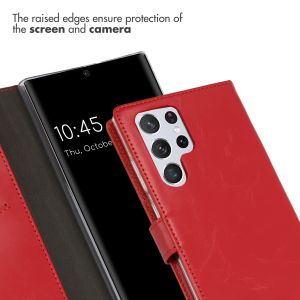 Selencia Étui de téléphone portefeuille en cuir véritable Samsung Galaxy S22 Ultra - Rouge
