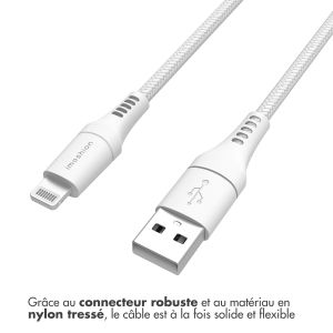 iMoshion ﻿Câble Lightning vers USB - Non MFi - Textile tressé - 2 mètre - Blanc