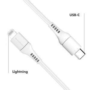 iMoshion ﻿Câble Lightning vers USB-C - Non MFi - Textile tressé - 1 mètre - Blanc