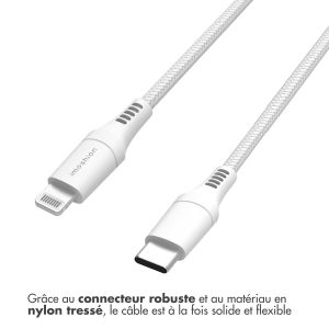 iMoshion ﻿Câble Lightning vers USB-C - Non MFi - Textile tressé - 3 mètre - Blanc