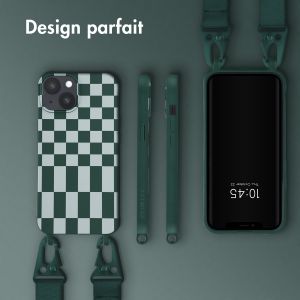 Selencia ﻿Coque design en silicone avec cordon amovible iPhone 14 - Irregular Check Green