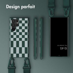 Selencia ﻿Coque design en silicone avec cordon amovible Samsung Galaxy S22 Ultra - Irregular Check Green