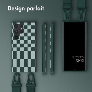 Selencia ﻿Coque design en silicone avec cordon amovible Samsung Galaxy S23 Ultra - Irregular Check Green