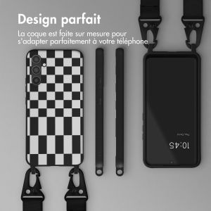 Selencia ﻿Coque design en silicone avec cordon amovible Samsung Galaxy A34 (5G) - Irregular Check Black
