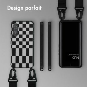 Selencia ﻿Coque design en silicone avec cordon amovible Samsung Galaxy A54 (5G) - Irregular Check Black
