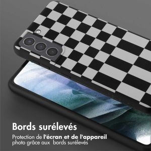 Selencia ﻿Coque design en silicone avec cordon amovible Samsung Galaxy S21 - Irregular Check Black