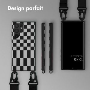 Selencia ﻿Coque design en silicone avec cordon amovible Samsung Galaxy S22 Ultra - Irregular Check Black