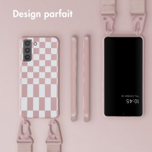 Selencia ﻿Coque design en silicone avec cordon amovible Samsung Galaxy S21 FE - Irregular Check Sand Pink