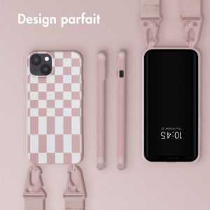 Selencia ﻿Coque design en silicone avec cordon amovible iPhone 14 Plus - Irregular Check Sand Pink