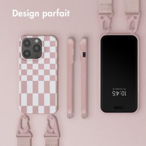 Selencia ﻿Coque design en silicone avec cordon amovible iPhone 14 Pro - Irregular Check Sand Pink