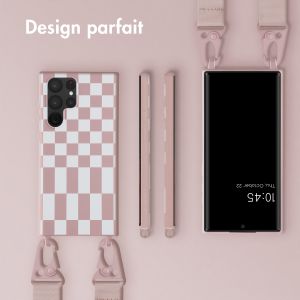 Selencia ﻿Coque design en silicone avec cordon amovible Samsung Galaxy S22 Ultra - Irregular Check Sand Pink
