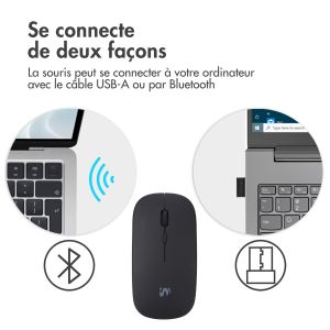 iMoshion Souris sans fil - Souris d'ordinateur rechargeable + adaptateur USB-A 2,4G - Noir