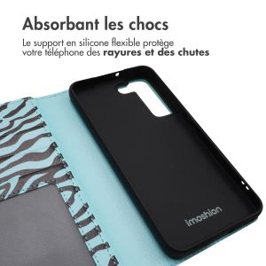 iMoshion ﻿Étui de téléphone portefeuille Design Samsung Galaxy S22 - Black Blue Stripes