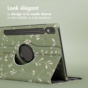 iMoshion Coque tablette Design rotatif à 360° Samsung Galaxy Tab S9 - Green Flowers